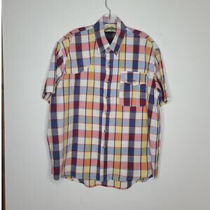 Bob Allen blue white plaid cotton short sleeve shooting shirt - medium